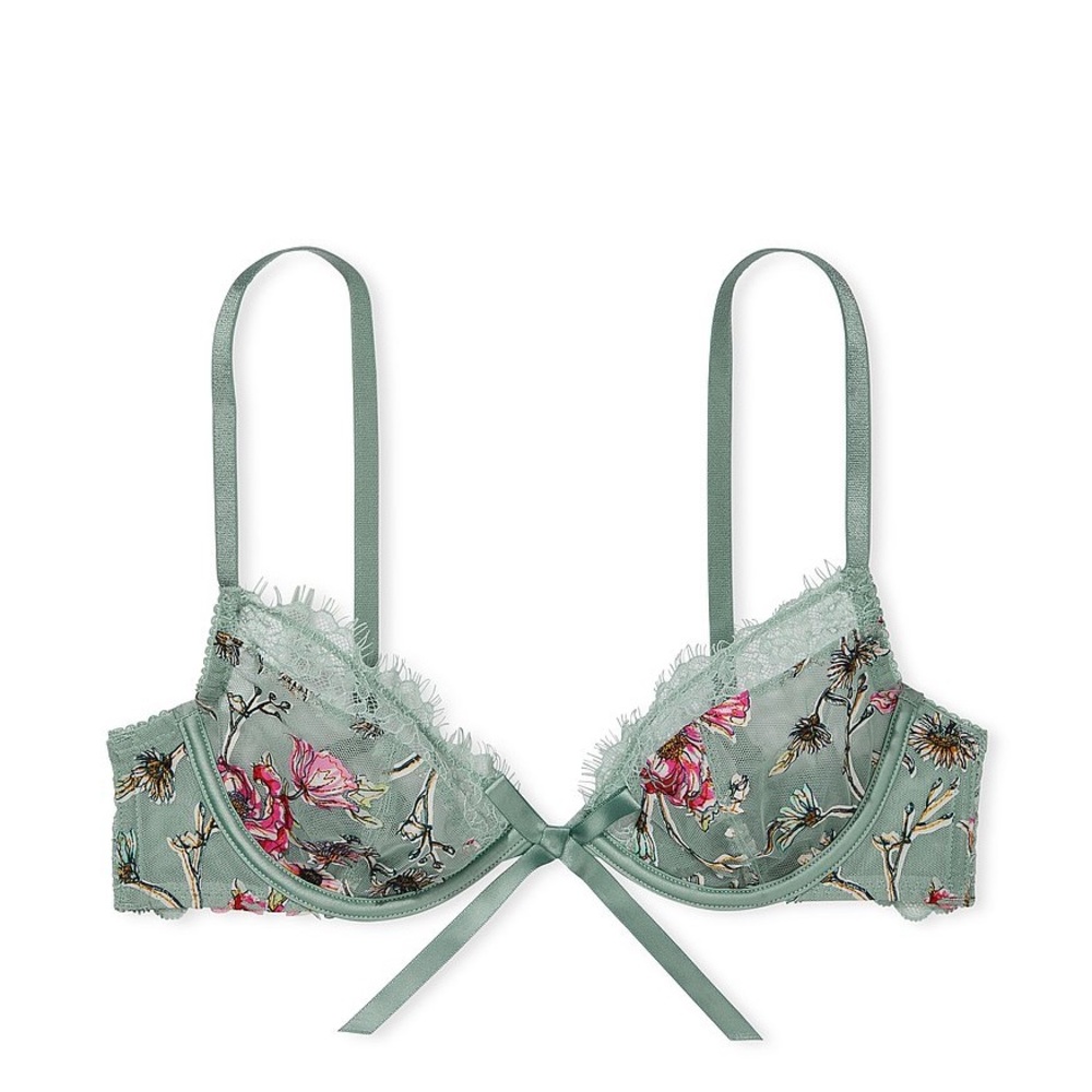 Victoria’s Secret DREAM ANGELS Floral Embroidery Low-Cut Demi Bra Size 36DD